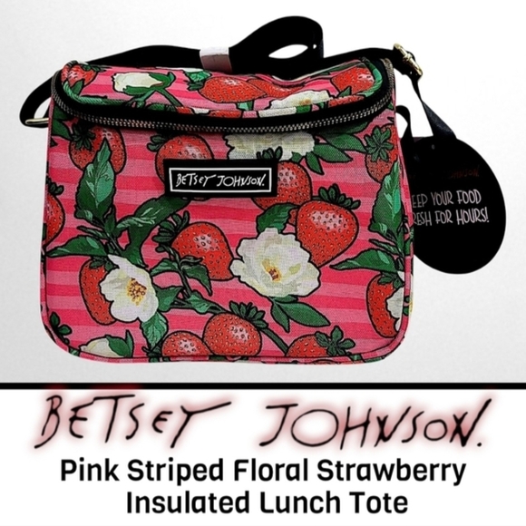 Betsey Johnson Handbags - Betsey Johnson Pink Strawberry Insulated Lunch Tote